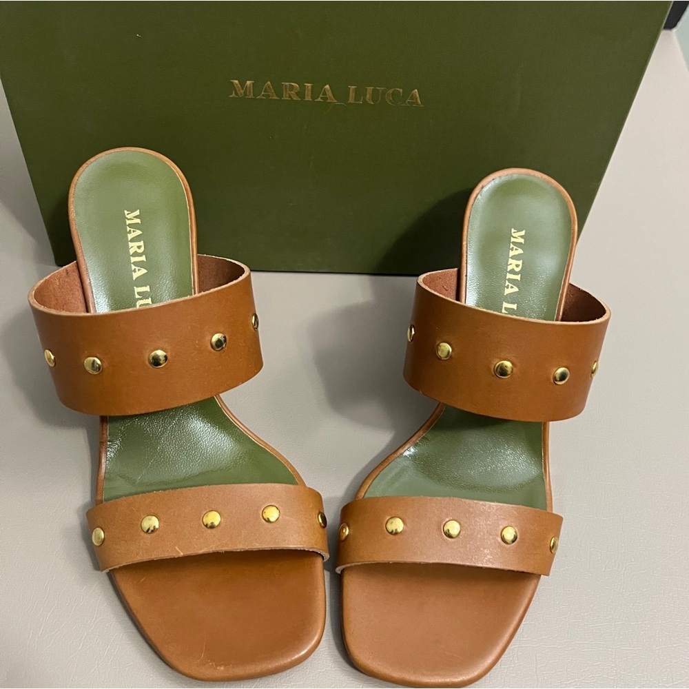 Tuckernuck Maria Luca Ivonne‎ High heel Mule Brown Studded Women's Sandals - Picture 7 of 14